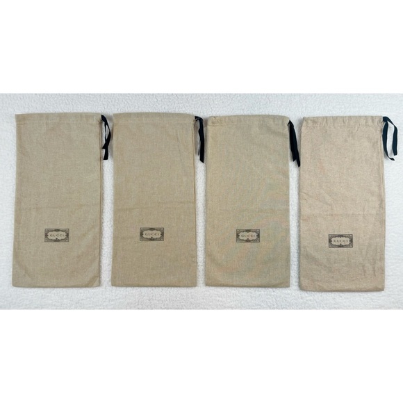 GUCCI • Set of 4 Tan Linen Small Logo Shoe Dust Bags - Picture 3 of 12